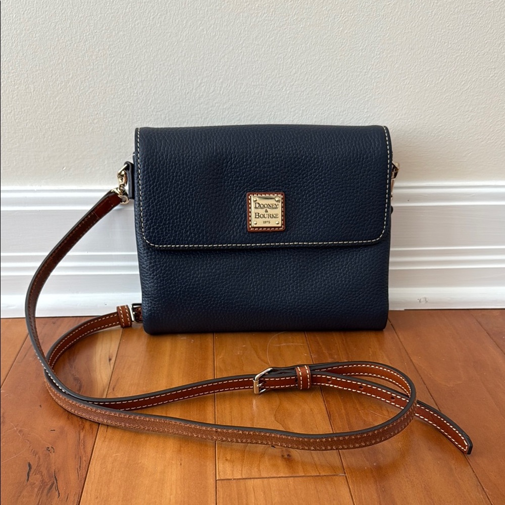 Navy pebble grain Dooney & Bourke flap crossbody